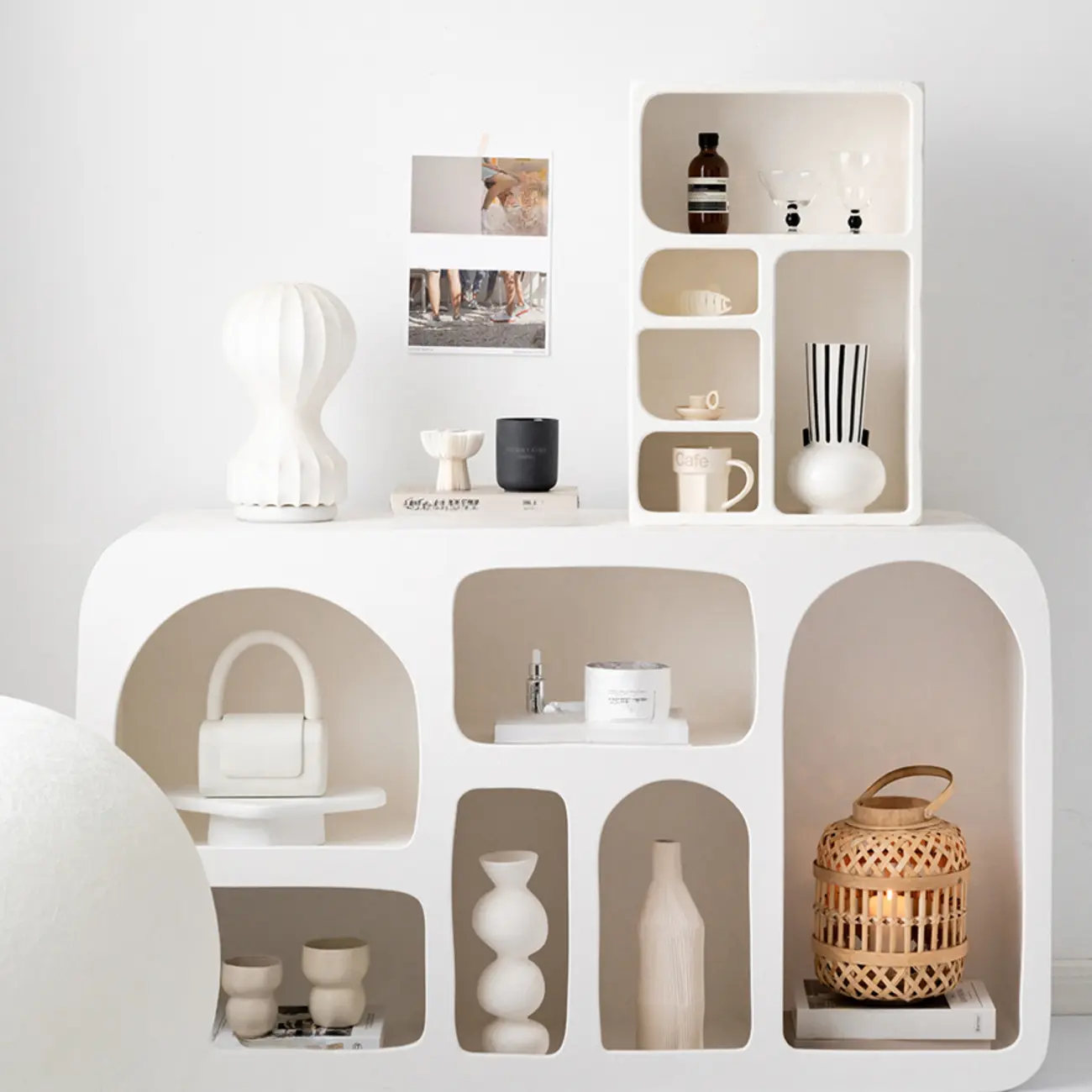 White Wooden Dining Hutch Display Cabinet with Shelves Image - 4 | homeyfad