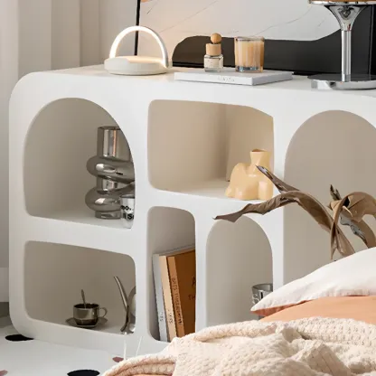 White Wooden Dining Hutch Display Cabinet with Shelves Image - 6