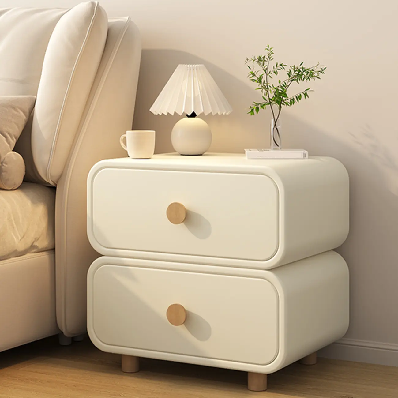 Bedroom Off-White Wooden Two Drawer Nightstand Image - 1 | homeyfad