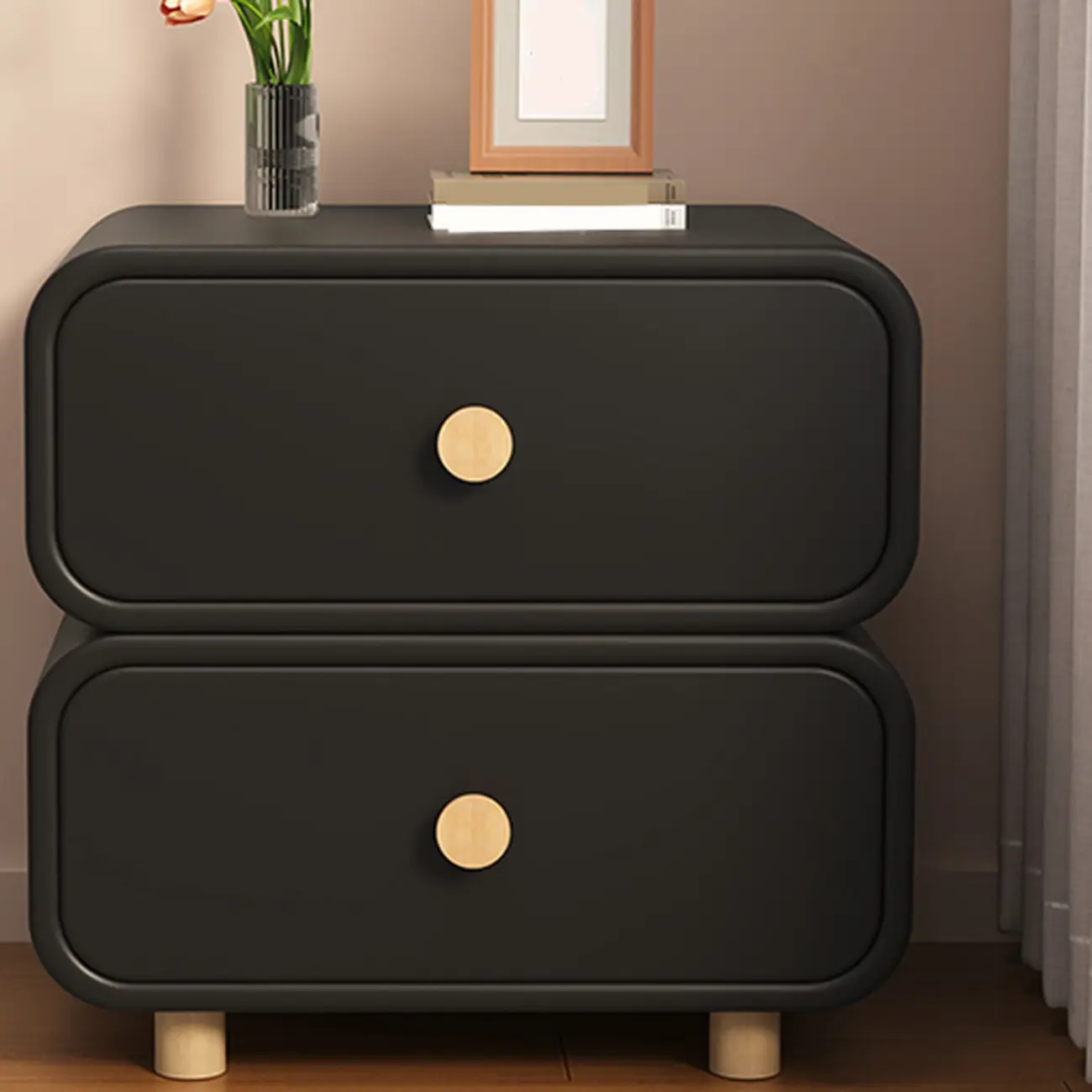 Bedroom Off-White Wooden Two Drawer Nightstand Image - 4 | homeyfad