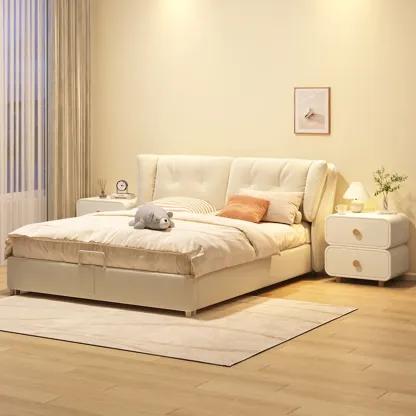 Bedroom Off-White Wooden Two Drawer Nightstand Image - 5