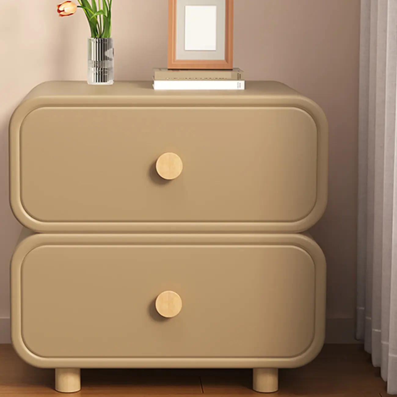 Bedroom Off-White Wooden Two Drawer Nightstand Image - 6 | homeyfad