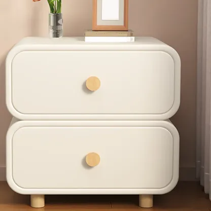 Bedroom Off-White Wooden Two Drawer Nightstand Image - 7
