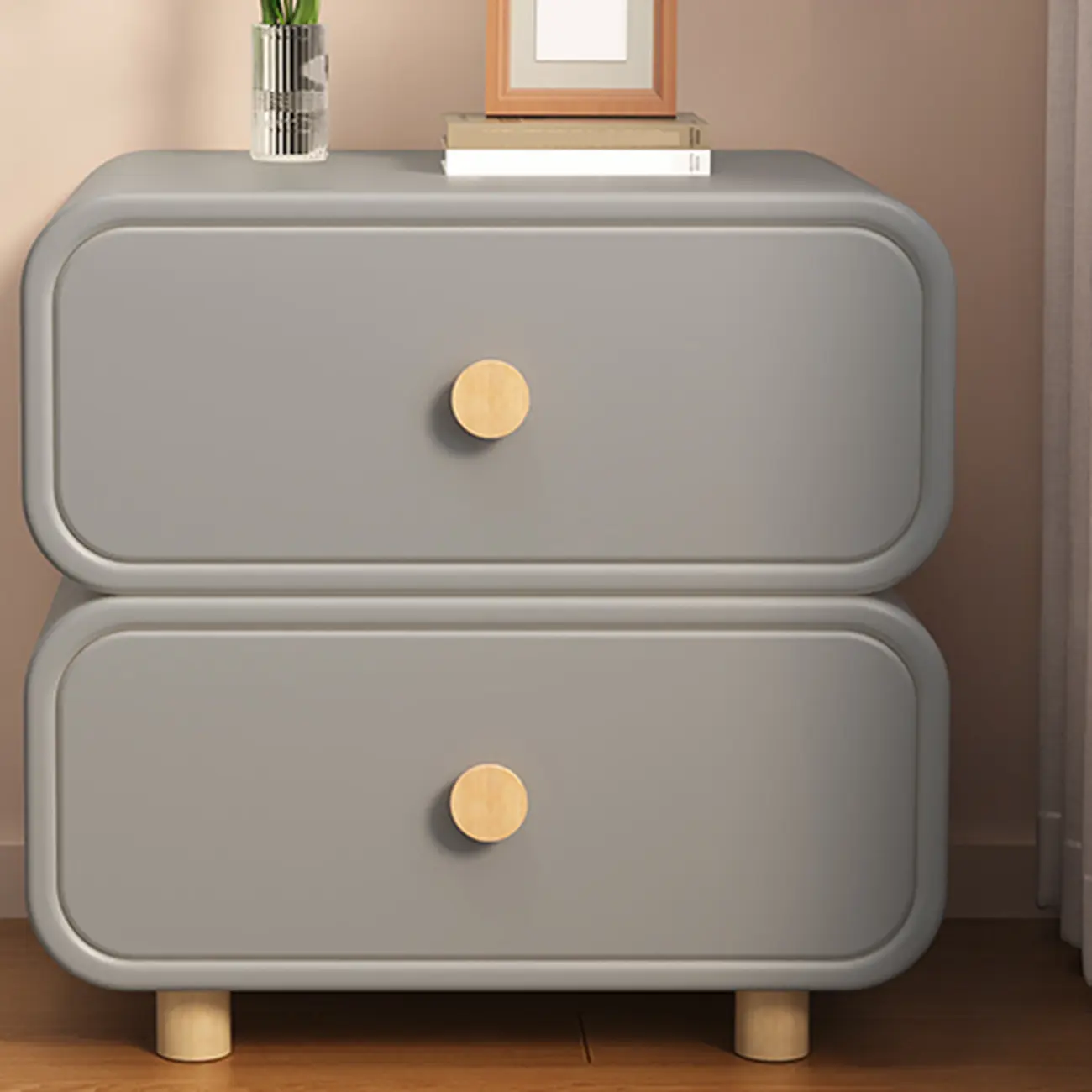 Bedroom Off-White Wooden Two Drawer Nightstand Image - 9 | homeyfad