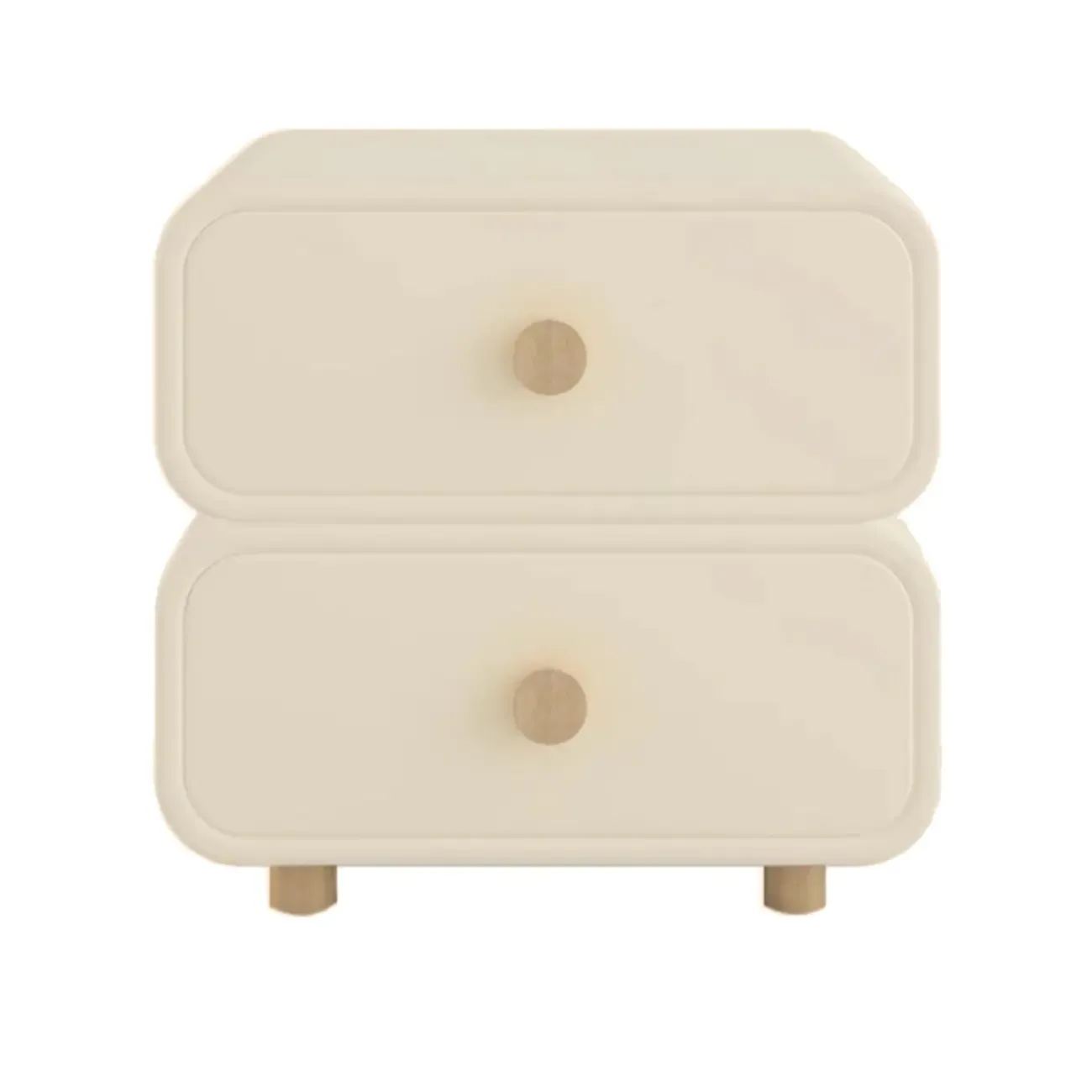 Bedroom Off-White Wooden Two Drawer Nightstand Image - 10