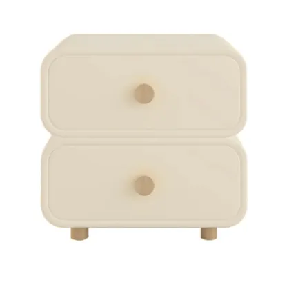 Bedroom Off-White Wooden Two Drawer Nightstand Image - 10