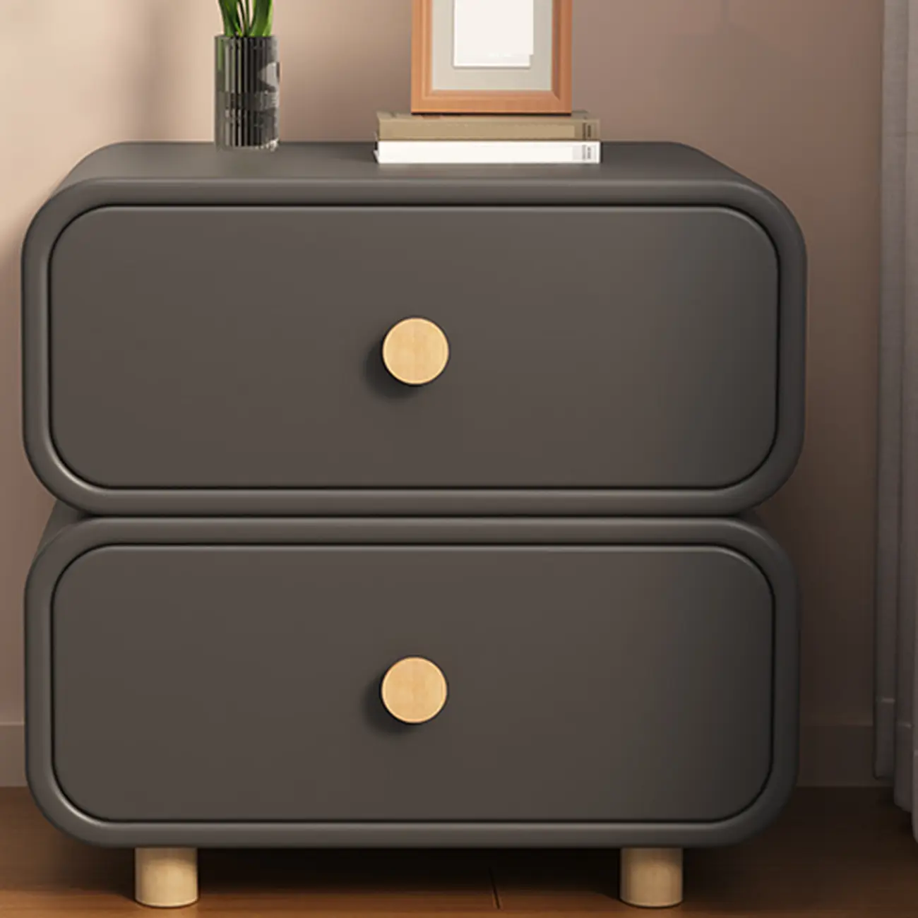 Bedroom Off-White Wooden Two Drawer Nightstand Image - 11 | homeyfad