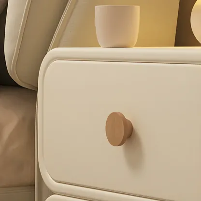 Bedroom Off-White Wooden Two Drawer Nightstand Image - 12