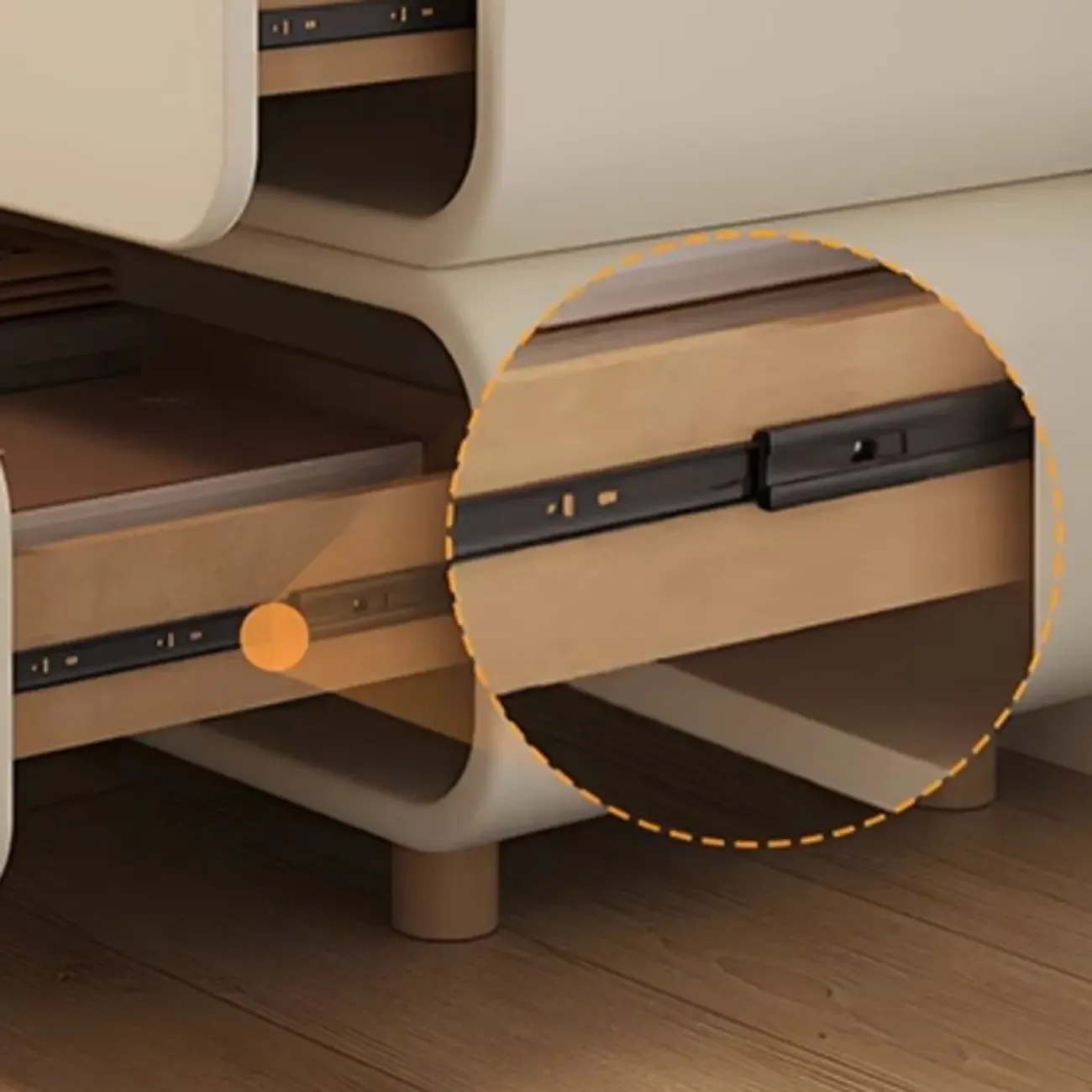 Bedroom Off-White Wooden Two Drawer Nightstand Image - 16