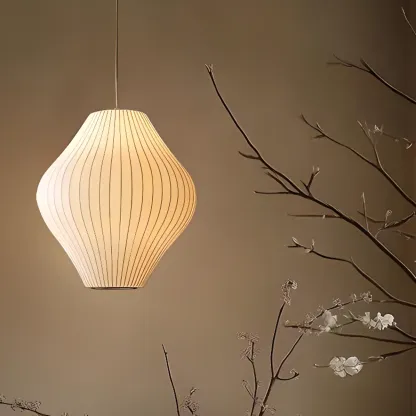 Geometric Silk Pendant Light for Bedside Adjustable Height Image - 1