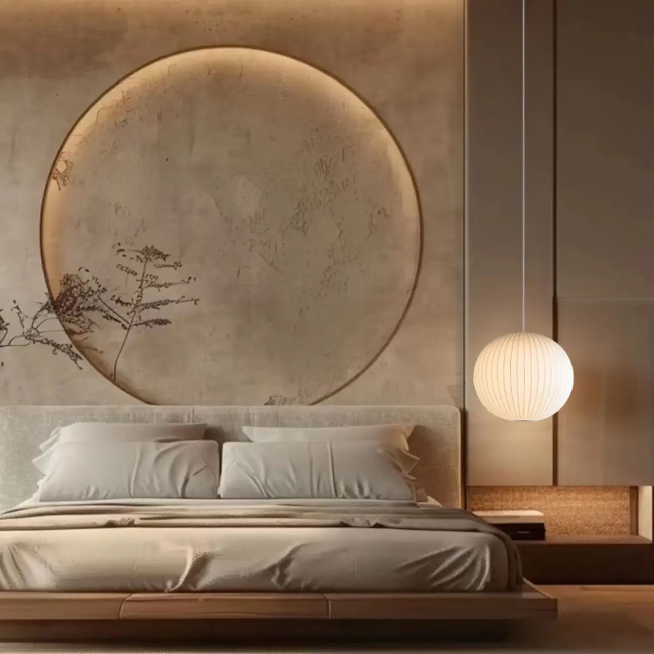 Geometric Silk Pendant Light for Bedside Adjustable Height Image - 2 | homeyfad