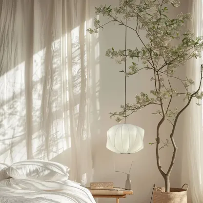 Geometric Silk Pendant Light for Bedside Adjustable Height Image - 4