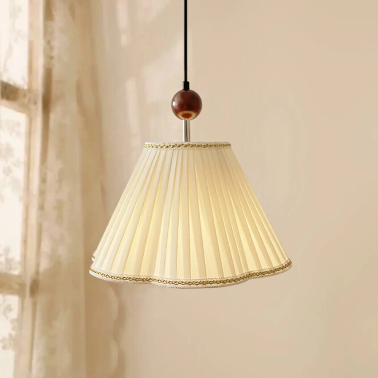 White Wood and Fabric Bowl Indoor Hanging Pendant Light Image - 1 | homeyfad