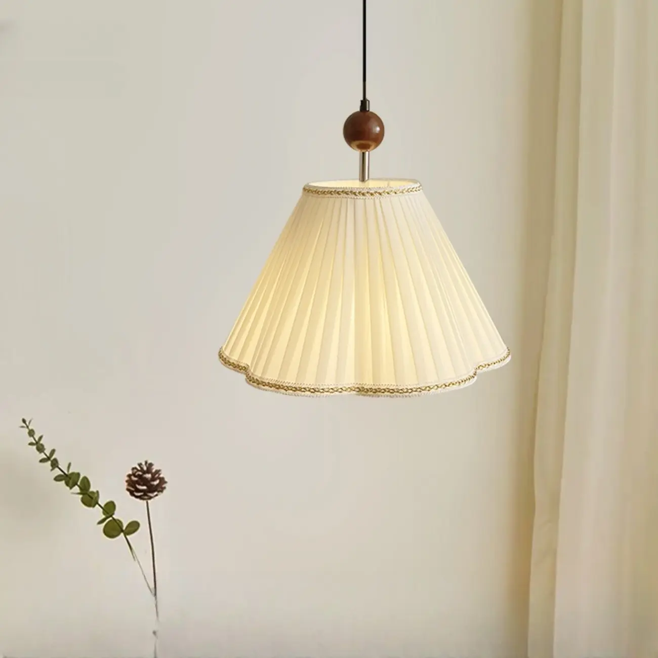 White Wood and Fabric Bowl Indoor Hanging Pendant Light Image - 2 | homeyfad