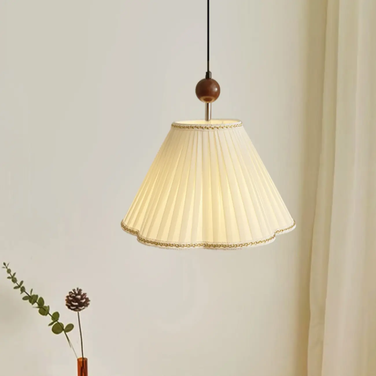 White Wood and Fabric Bowl Indoor Hanging Pendant Light Image - 3 | homeyfad