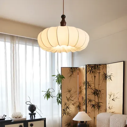 Modern Geometric Fabric Pendant Light with AdjustIve Height Image - 2