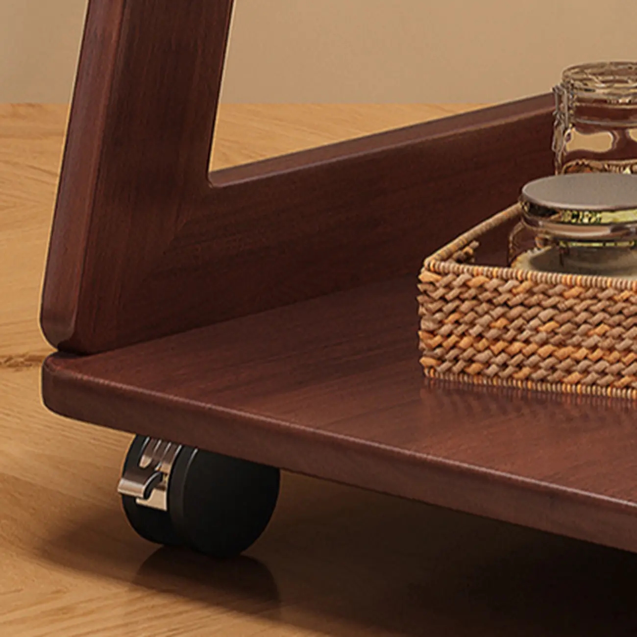 2-Tier Mobile Wooden Sofa Side Table with Storage Shelf Image - 10 | homeyfad