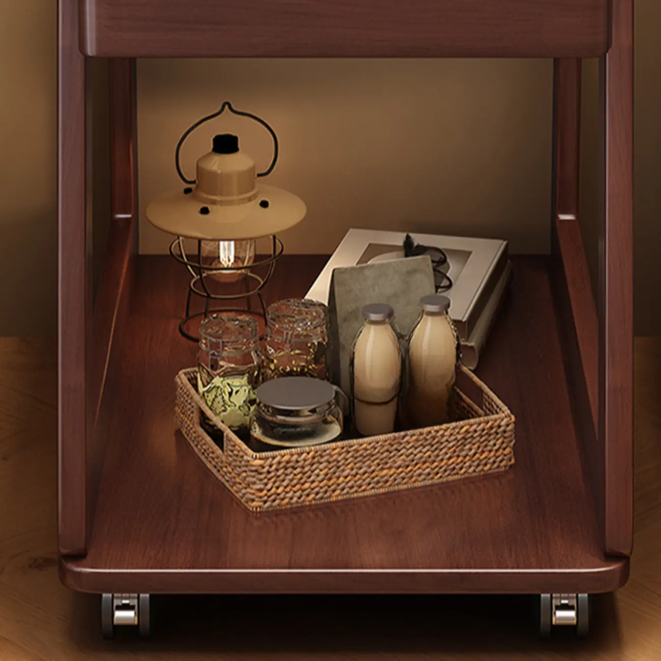 2-Tier Mobile Wooden Sofa Side Table with Storage Shelf Image - 11 | homeyfad