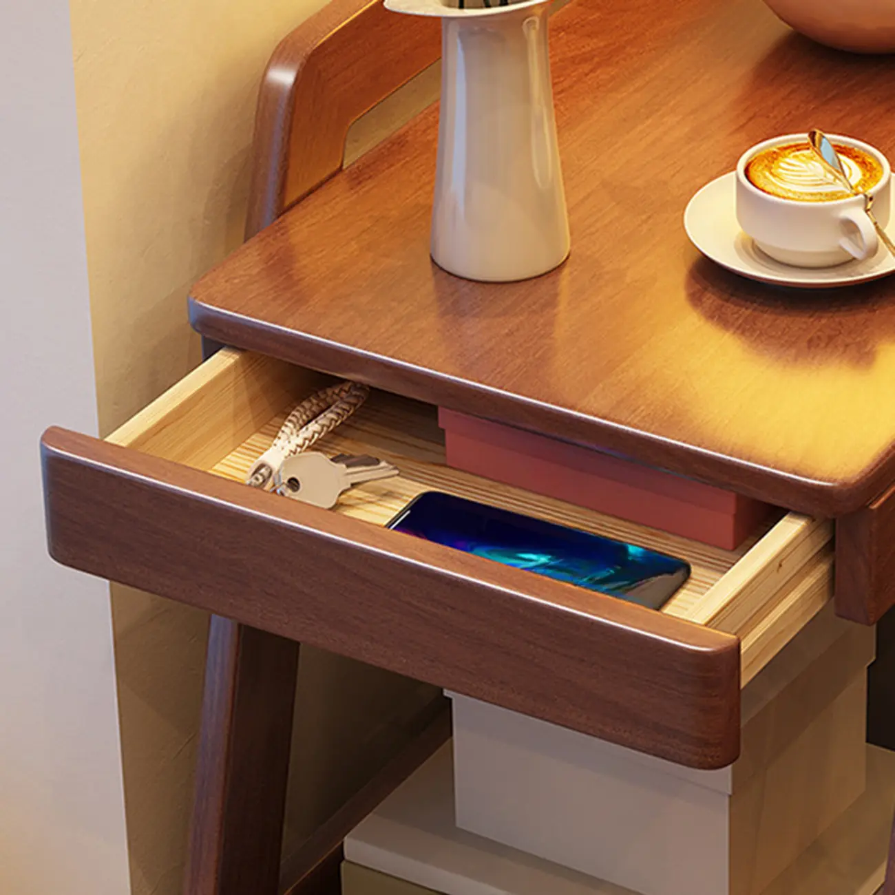 2-Tier Mobile Wooden Sofa Side Table with Storage Shelf Image - 12 | homeyfad