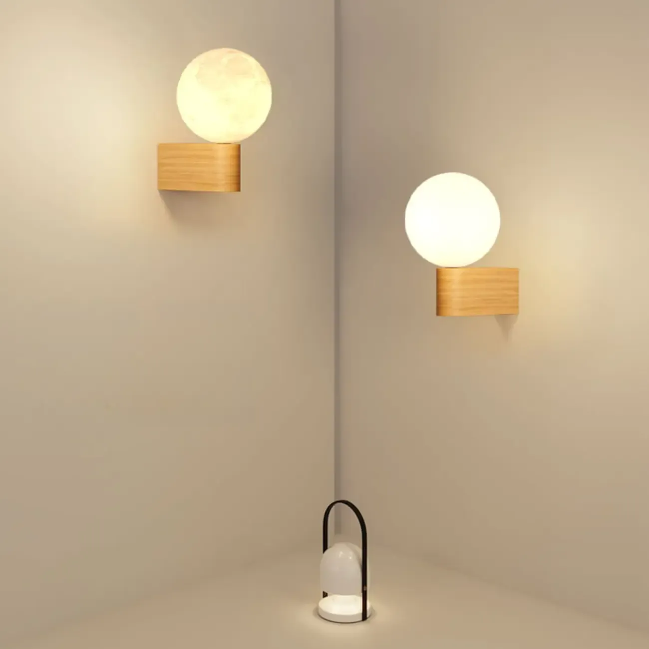 Modern Wood and Acrylic Globe Wall Sconce for Bedroom  Image - 1
