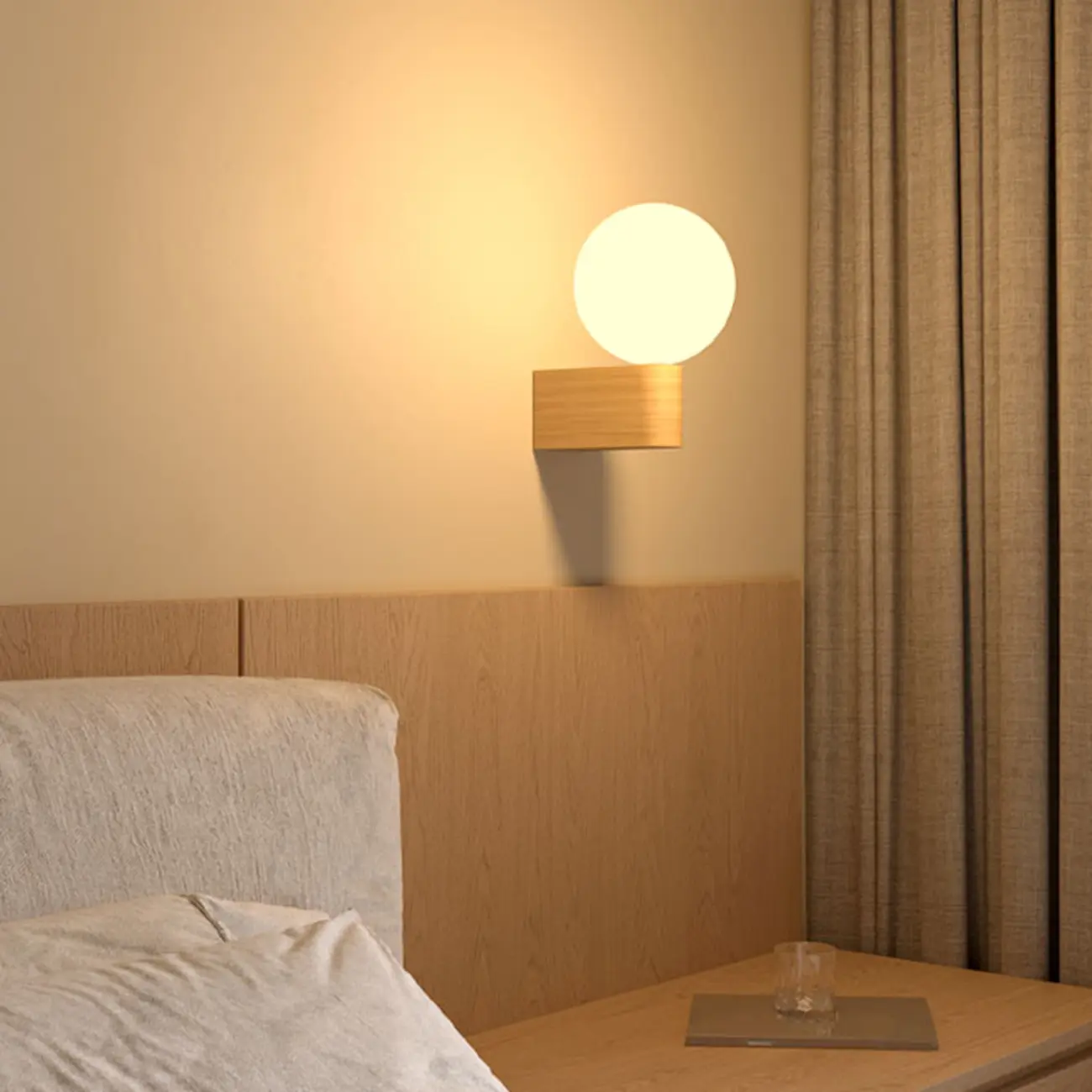 Modern Wood and Acrylic Globe Wall Sconce for Bedroom  Image - 4 | homeyfad