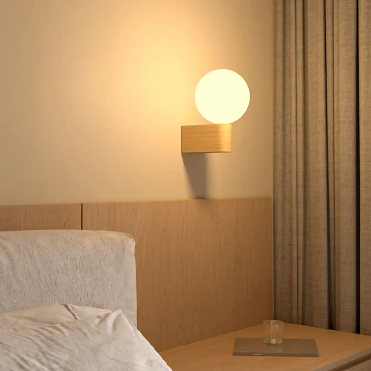 Modern Wood and Acrylic Globe Wall Sconce for Bedroom  Image - 4