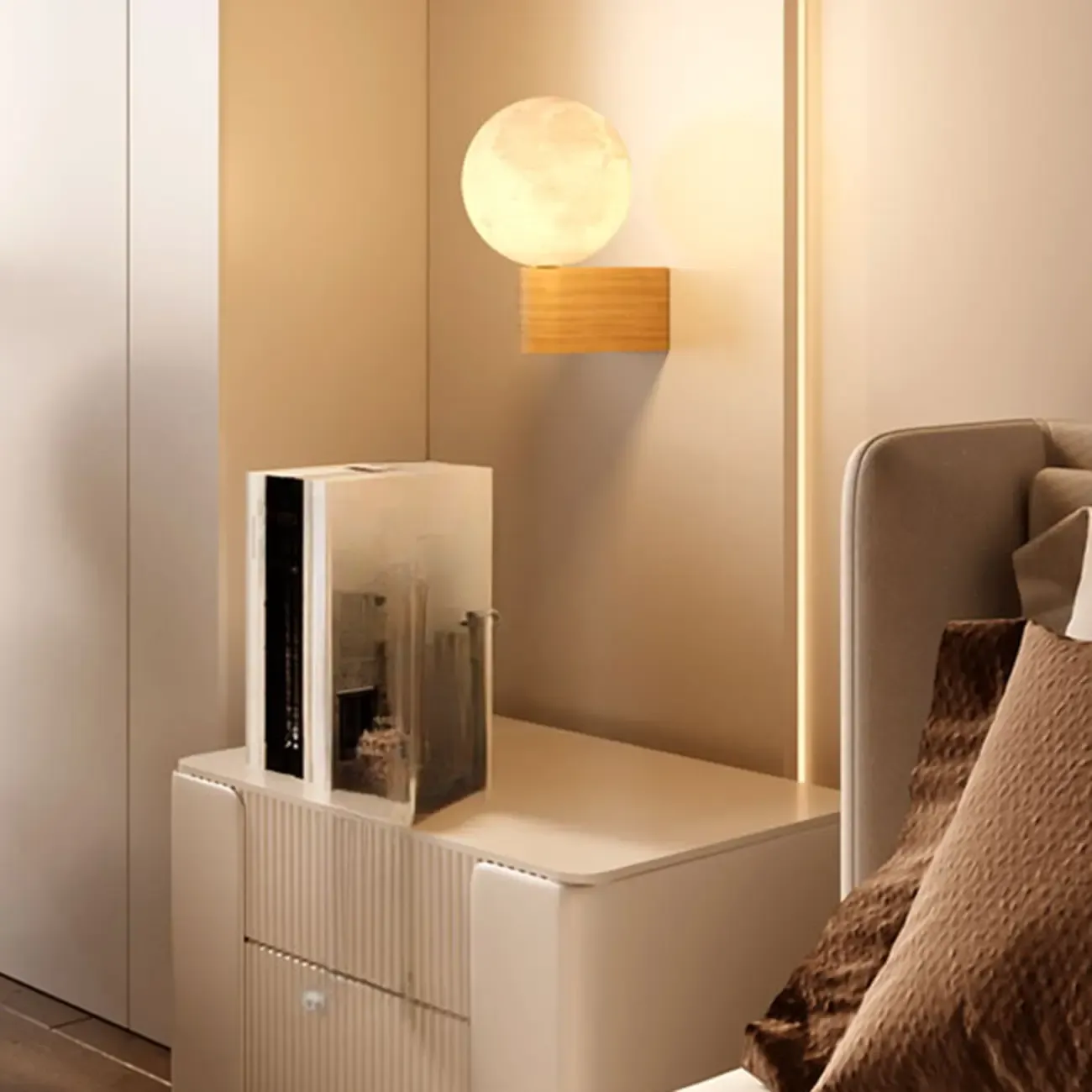 Modern Wood and Acrylic Globe Wall Sconce for Bedroom  Image - 5