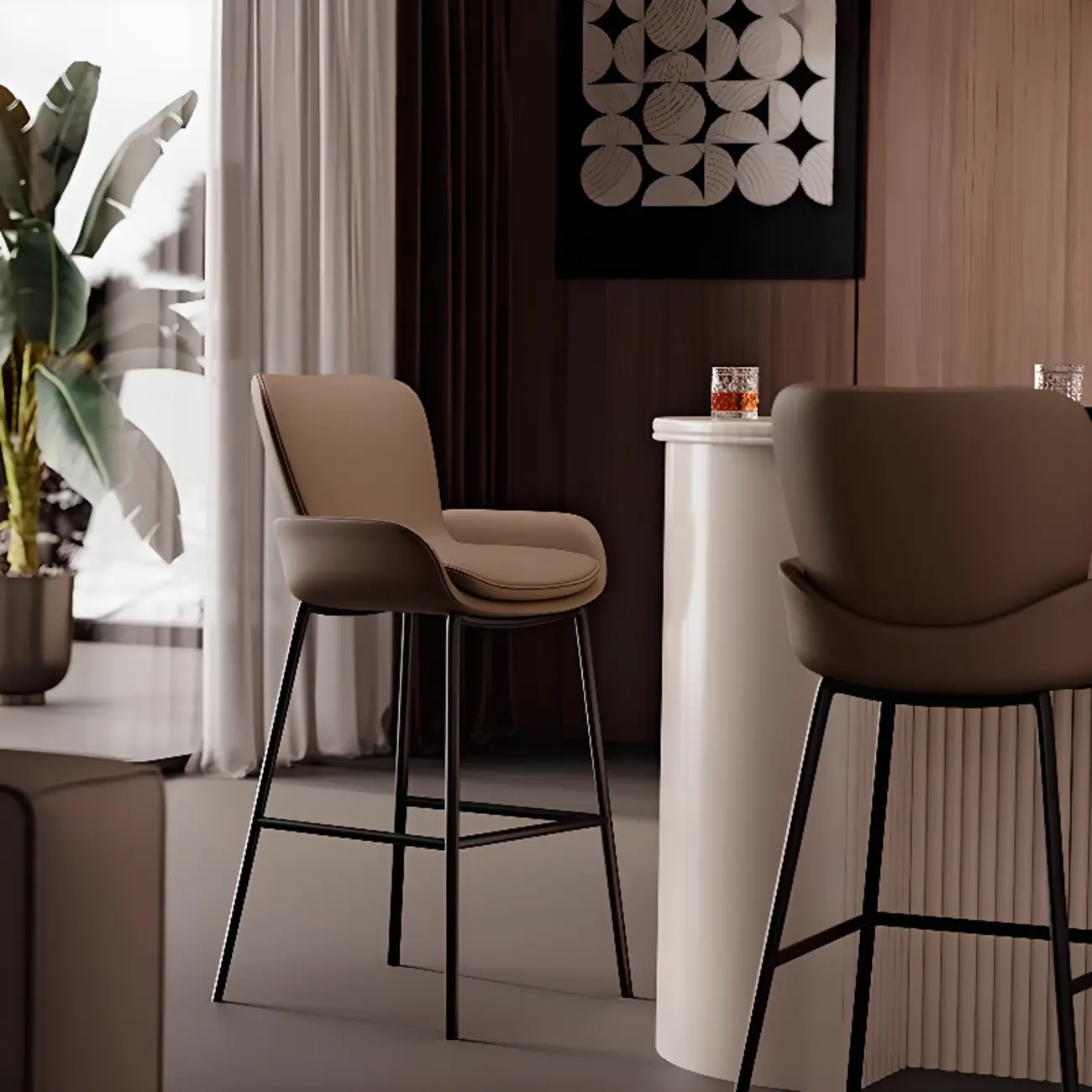 Coffee Bucket Four Legs Leather Counter Bar Stools Image - 1 | homeyfad