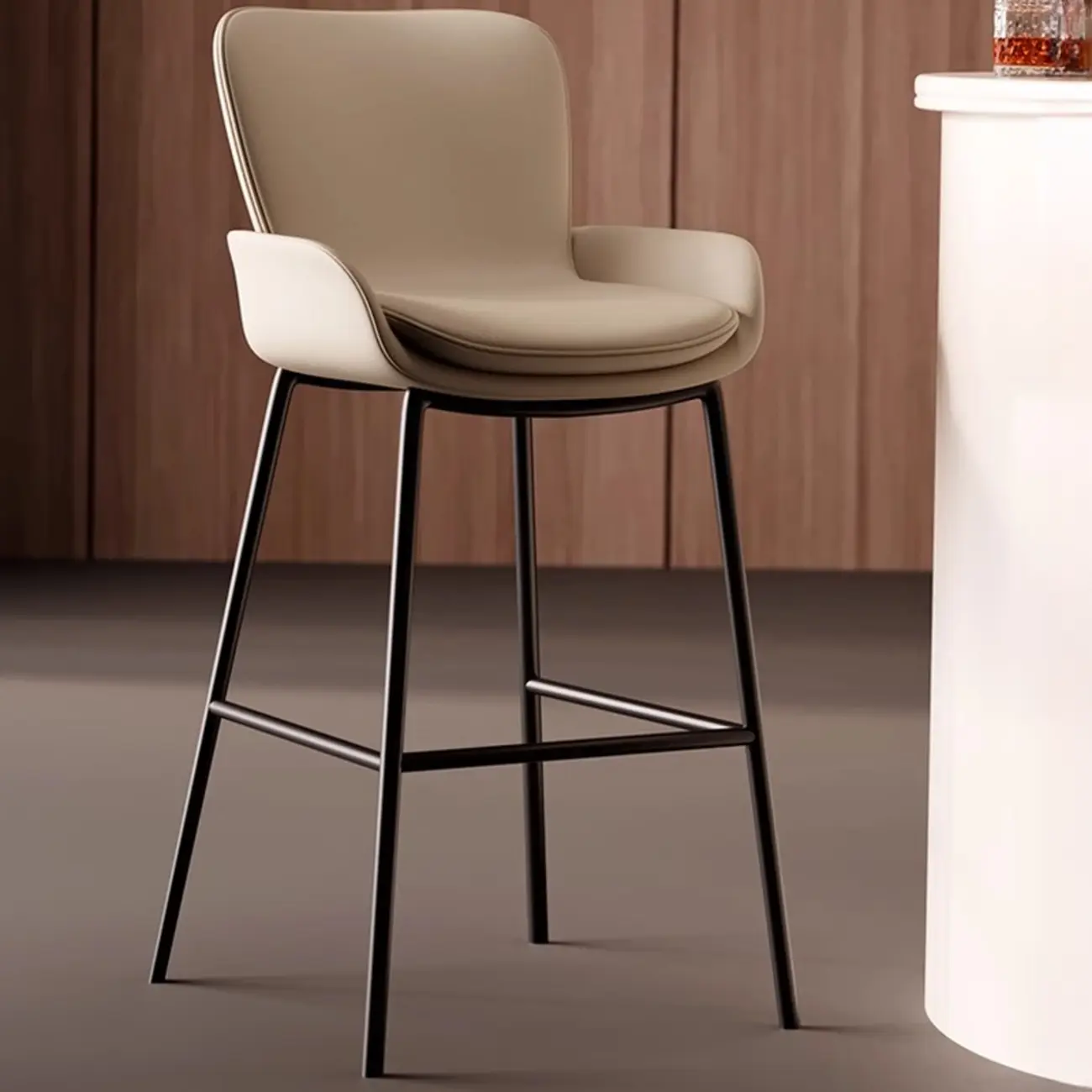 Coffee Bucket Four Legs Leather Counter Bar Stools Image - 2 | homeyfad