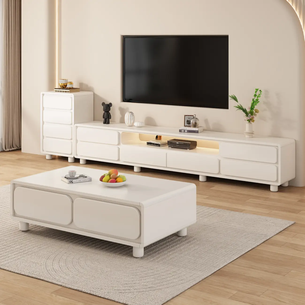 Modern White Wood TV Stand with 6 Drawers and Storage | homeyfad