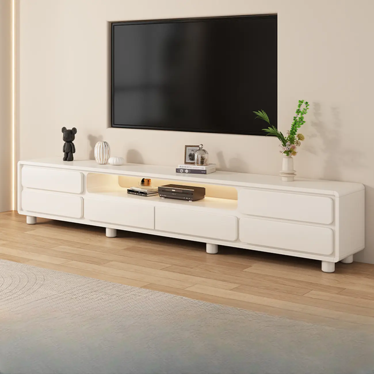 Modern White Wood TV Stand with 6 Drawers and Storage | homeyfad