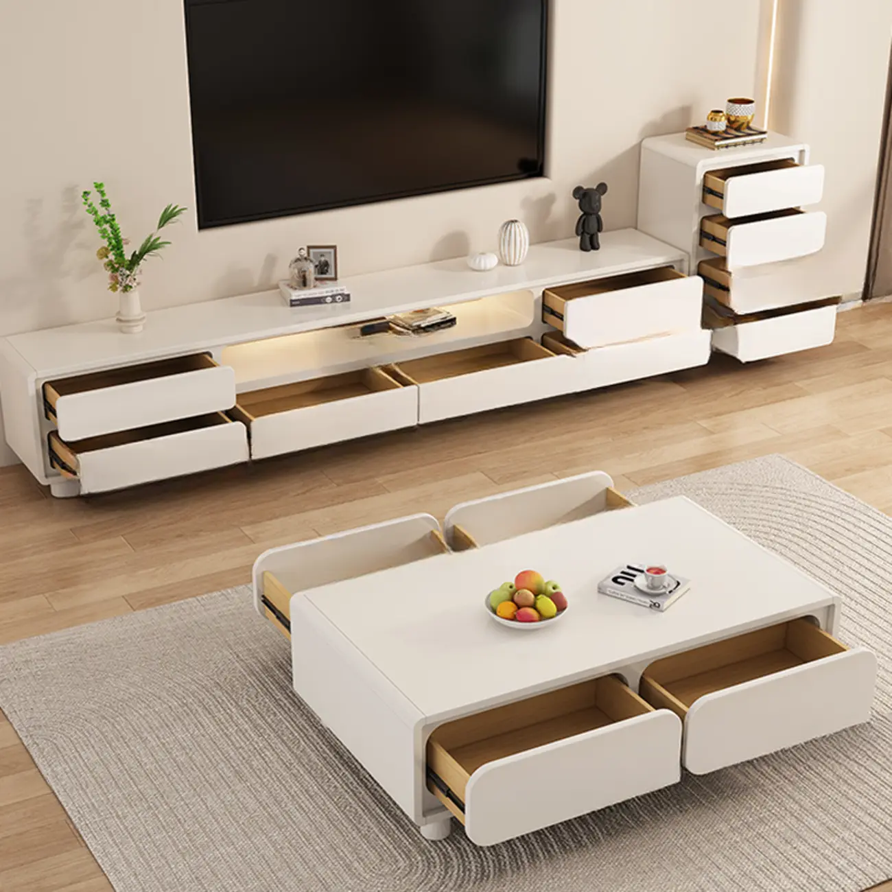 Modern White Wood TV Stand with 6 Drawers and Storage | homeyfad