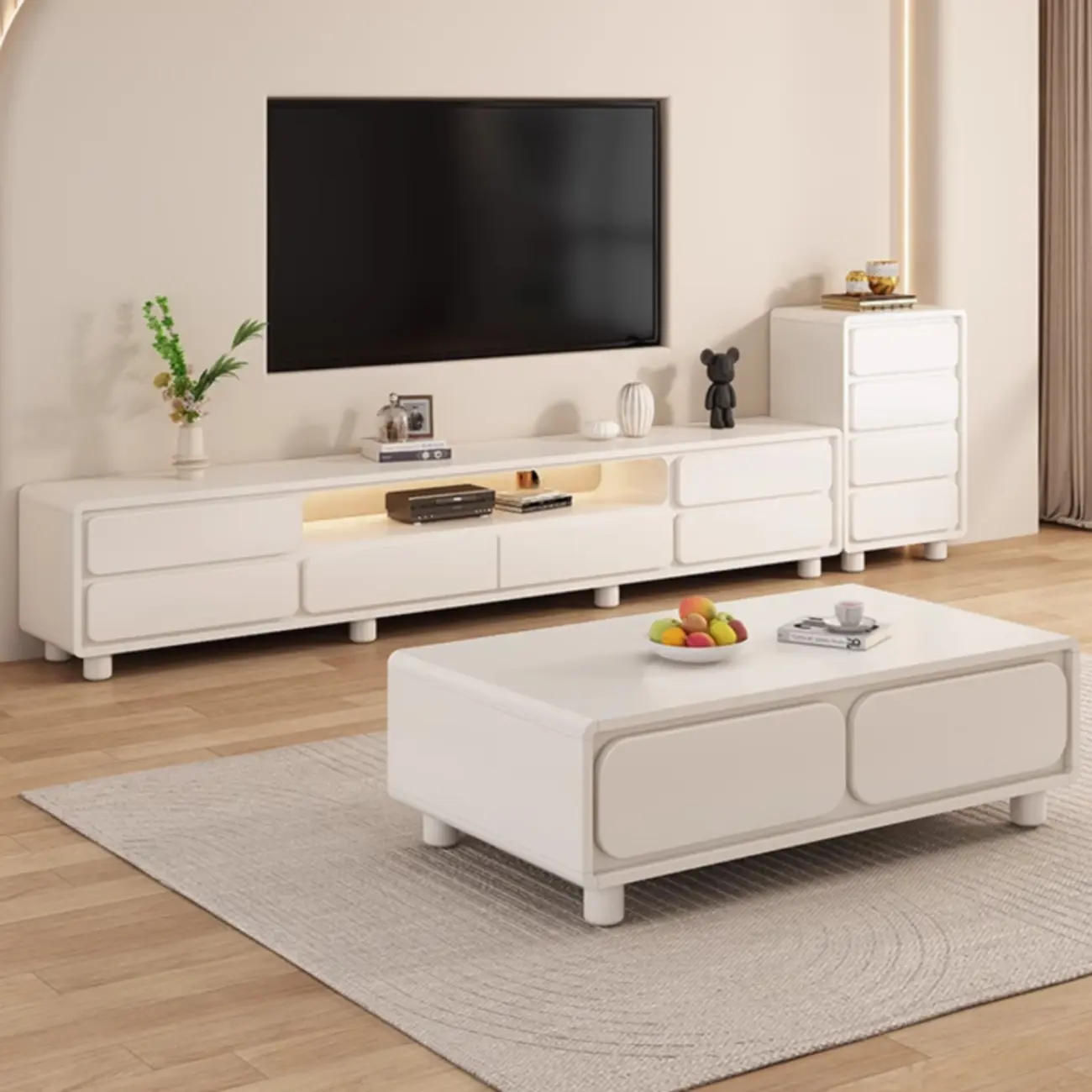 Modern White Wood TV Stand with 6 Drawers and Storage | homeyfad