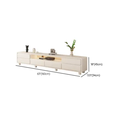 Modern White Wood TV Stand with 6 Drawers and Storage