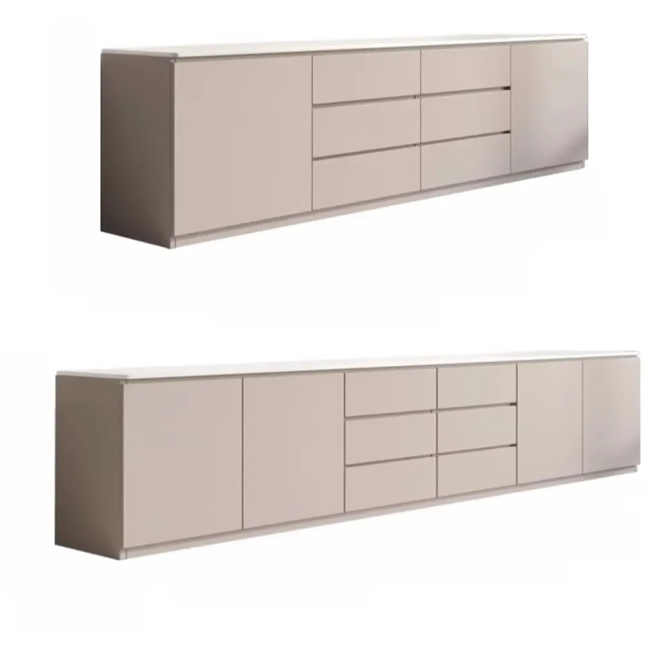 Modern Long White Wood TV Stand with Drawers Image - 8