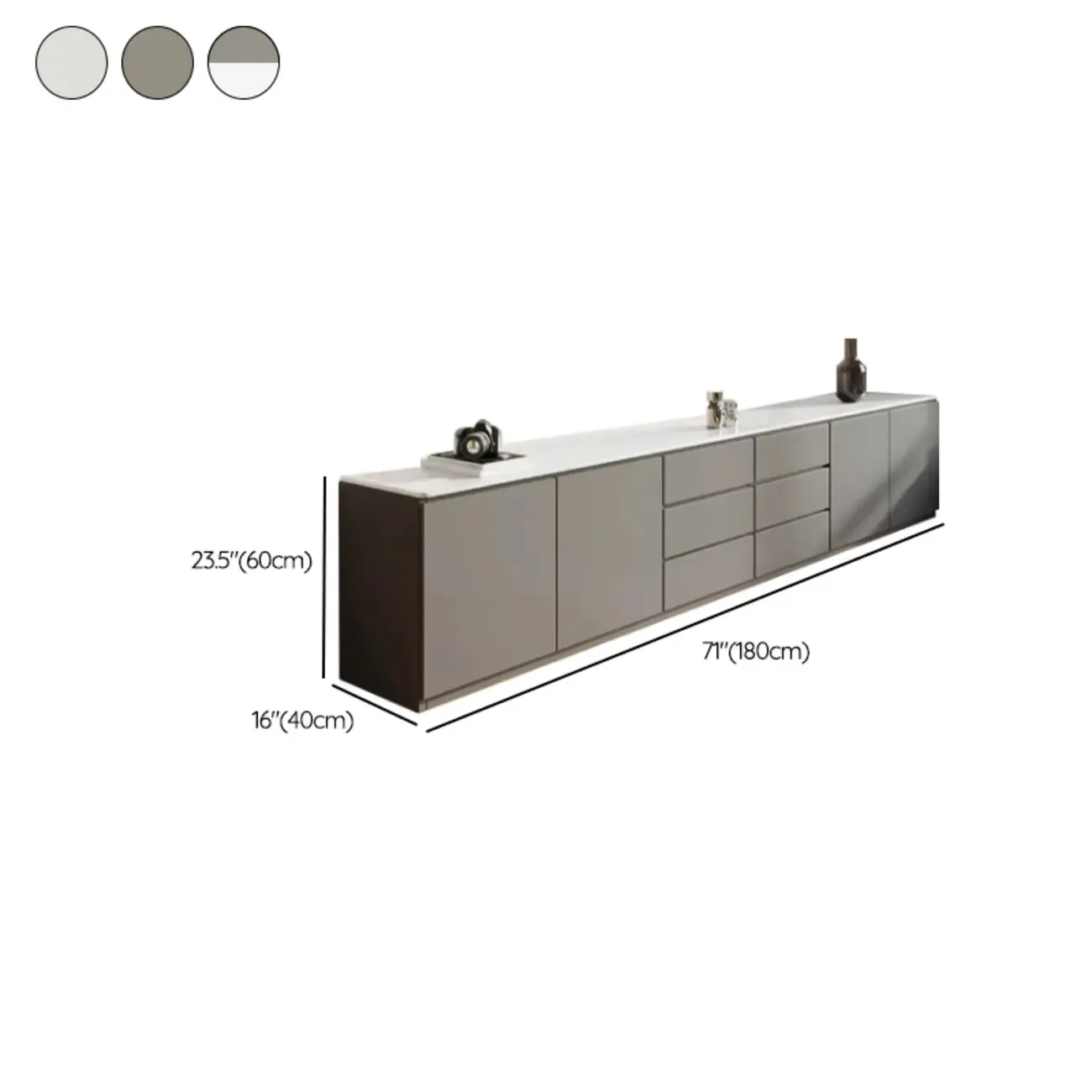 Modern Long White Wood TV Stand with Drawers Image - 10