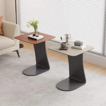 Square Leather Top C-Shape Metal Side Table Image - 6