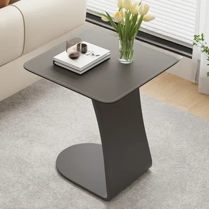 Square Leather Top C-Shape Metal Side Table Image - 7