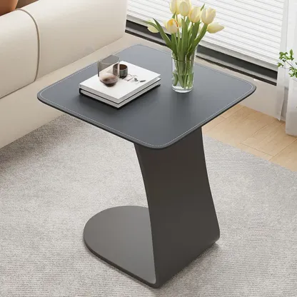 Square Leather Top C-Shape Metal Side Table Image - 11