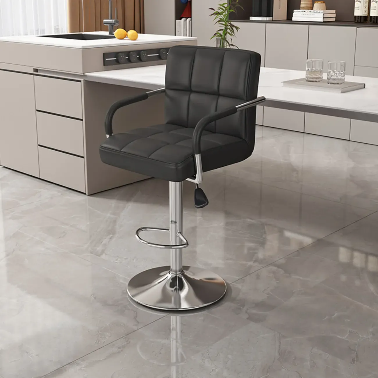 Adjustable Rectangle Leather Armrest Swivel Bar Stools Image - 2