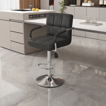 Adjustable Rectangle Leather Armrest Swivel Bar Stools Image - 2