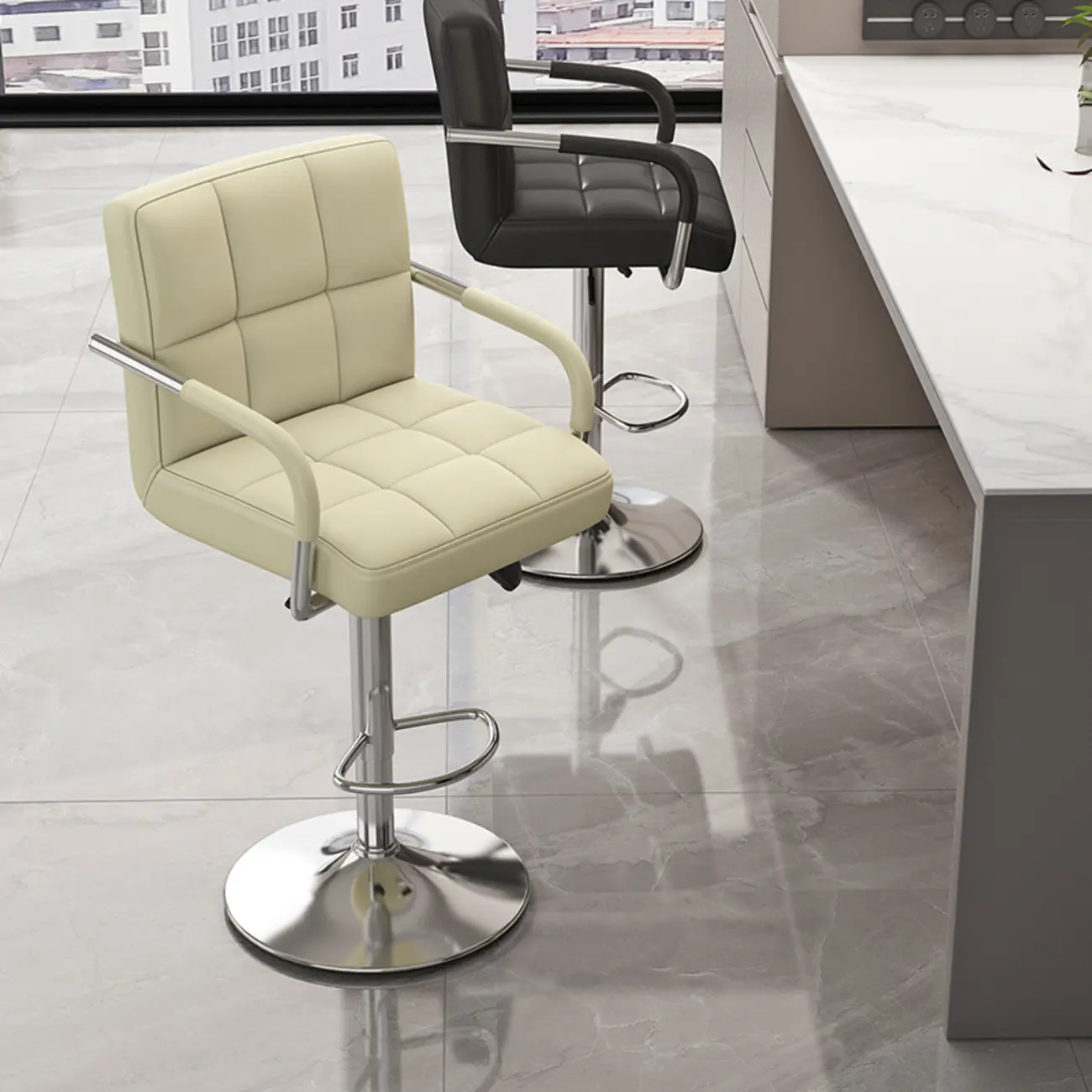 Adjustable Rectangle Leather Armrest Swivel Bar Stools Image - 3 | homeyfad