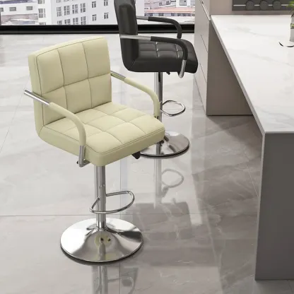 Adjustable Rectangle Leather Armrest Swivel Bar Stools Image - 3
