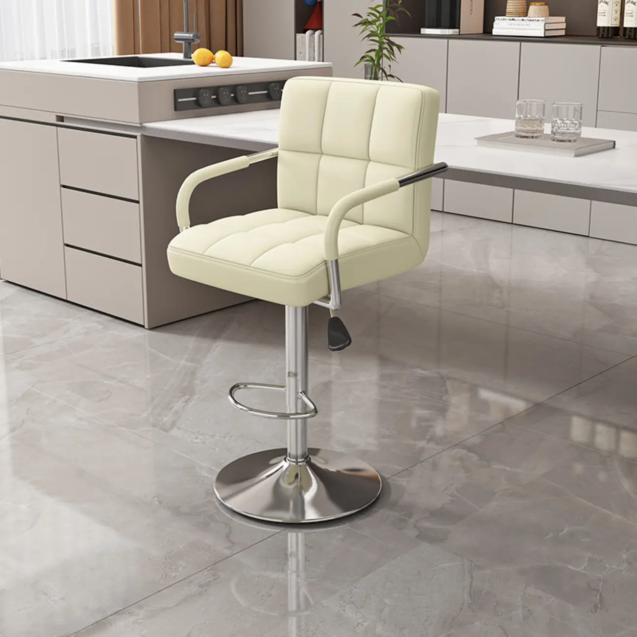 Adjustable Rectangle Leather Armrest Swivel Bar Stools Image - 4 | homeyfad