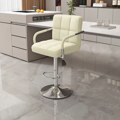 Adjustable Rectangle Leather Armrest Swivel Bar Stools Image - 4