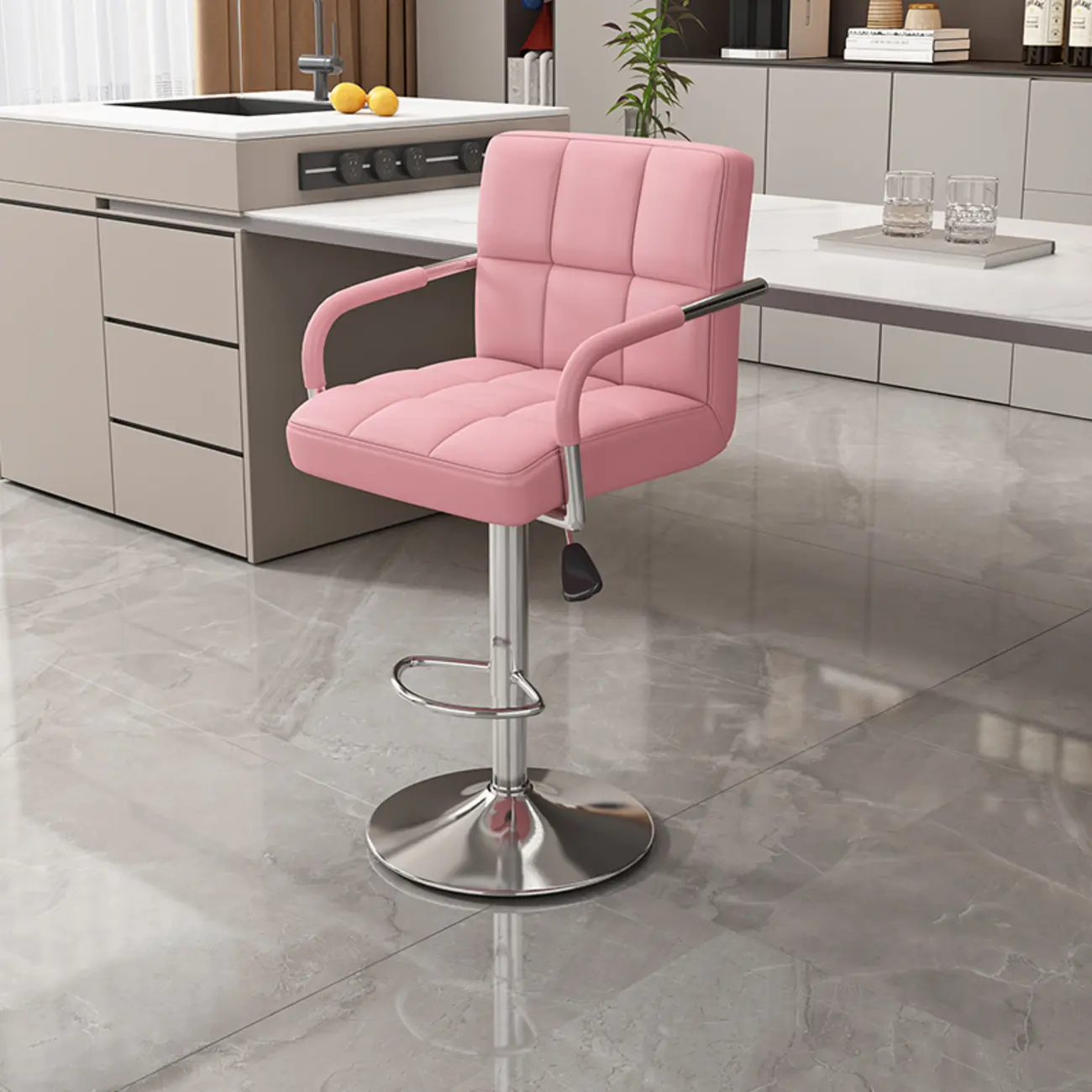 Adjustable Rectangle Leather Armrest Swivel Bar Stools Image - 7 | homeyfad