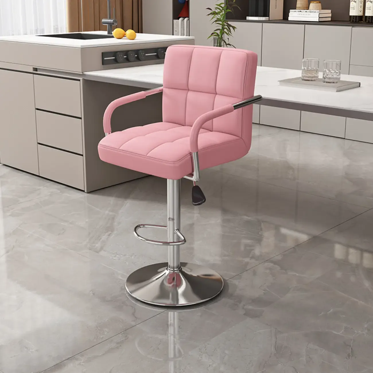 Adjustable Rectangle Leather Armrest Swivel Bar Stools Image - 7