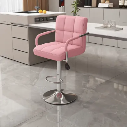 Adjustable Rectangle Leather Armrest Swivel Bar Stools Image - 7