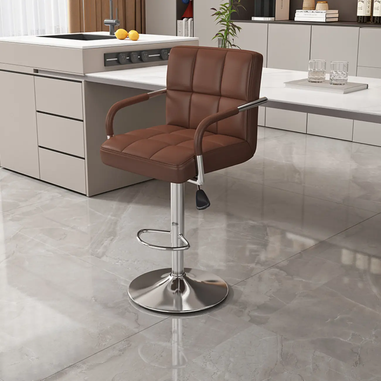 Adjustable Rectangle Leather Armrest Swivel Bar Stools Image - 9 | homeyfad