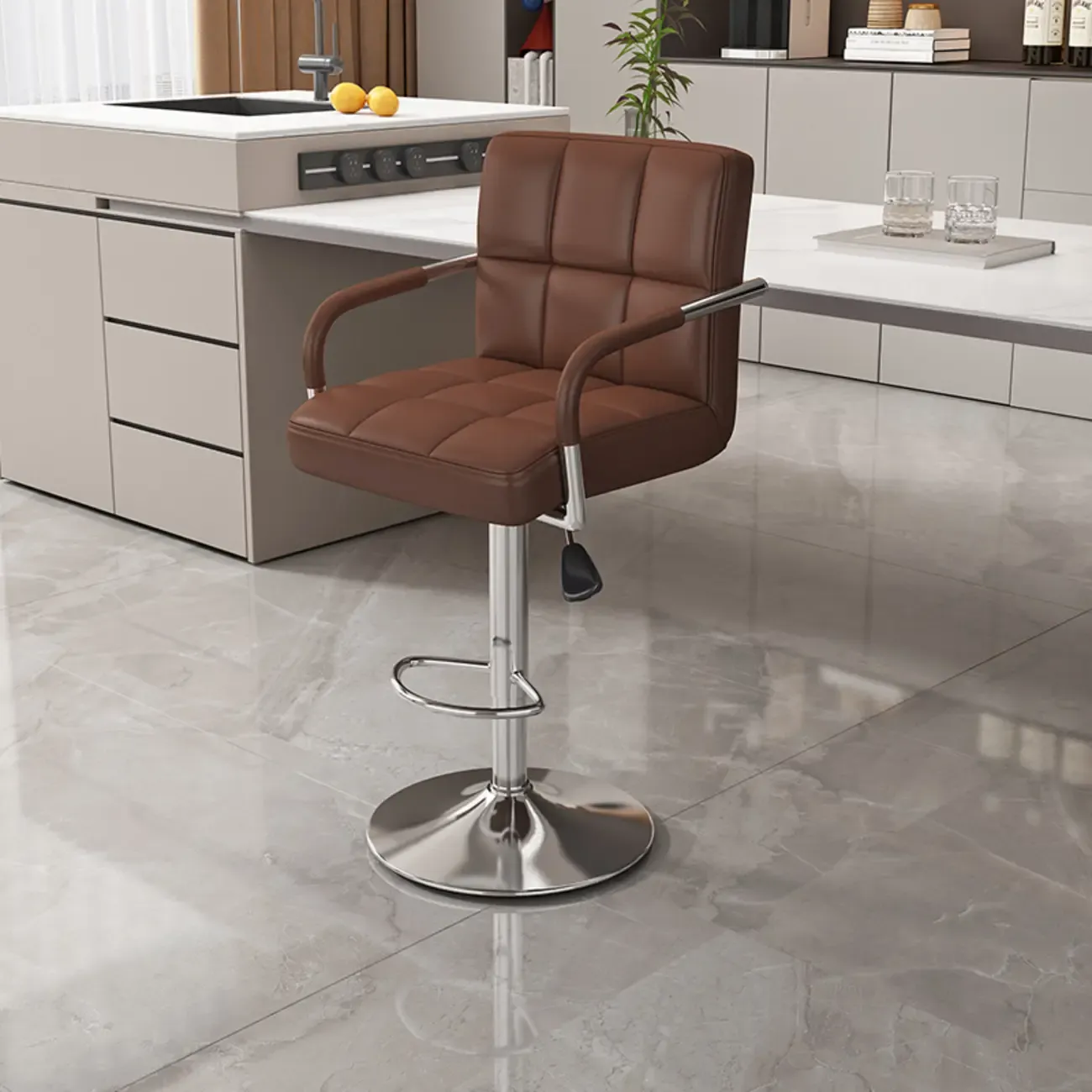 Adjustable Rectangle Leather Armrest Swivel Bar Stools Image - 9